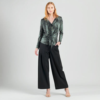 Crinkle Pleat Knit - 2pc Cardigan & Cowl Tank Twinset - Water Ripple-Olive - Final Sale! | Clara Sunwoo
