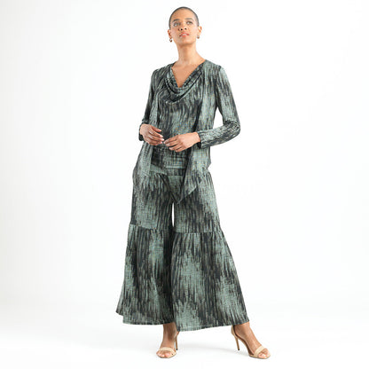 Crinkle Pleat Knit - 2pc Cardigan & Cowl Tank Twinset - Water Ripple-Olive - Final Sale! | Clara Sunwoo
