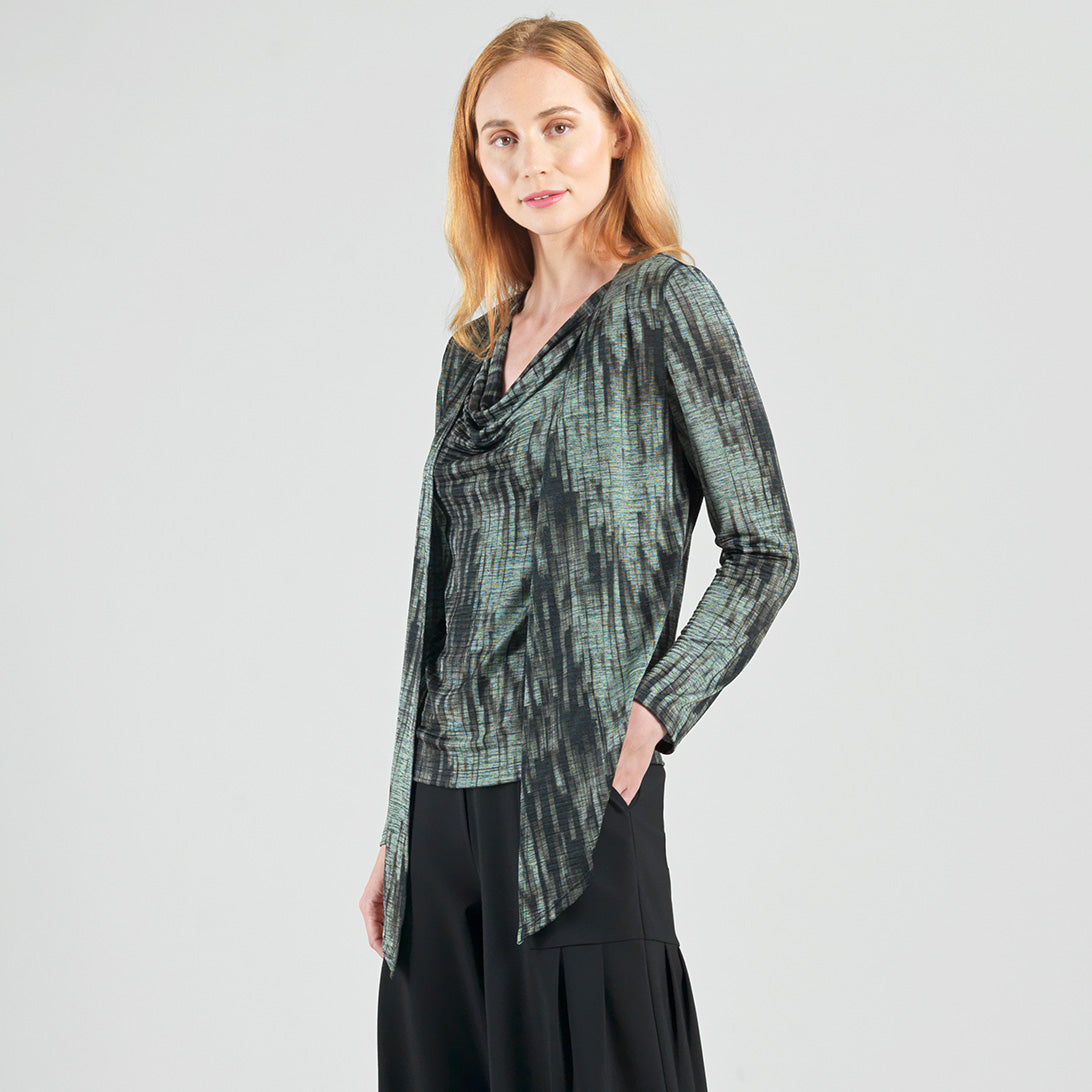 Crinkle Pleat Knit - 2pc Cardigan & Cowl Tank Twinset - Water Ripple-Olive - Final Sale! | Clara Sunwoo