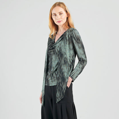 Crinkle Pleat Knit - 2pc Cardigan & Cowl Tank Twinset - Water Ripple-Olive - Final Sale! | Clara Sunwoo