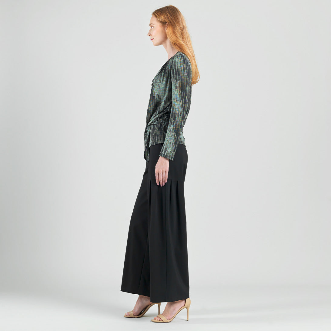 Crinkle Pleat Knit - 2pc Cardigan & Cowl Tank Twinset - Water Ripple-Olive - Final Sale! | Clara Sunwoo
