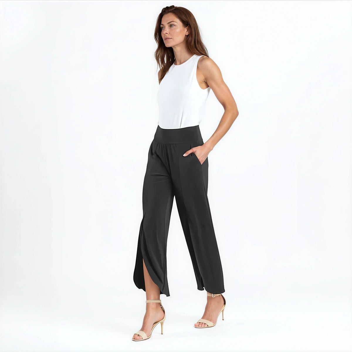 Front Slit Ankle Petal Pant - Black | Clara Sunwoo