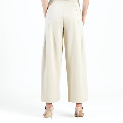 Rayon-Ponte Knit - Pleated Wide Leg Pocket Pant - Khaki | Clara Sunwoo