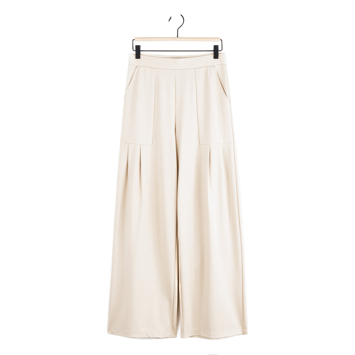 Rayon-Ponte Knit - Pleated Wide Leg Pocket Pant - Khaki | Clara Sunwoo