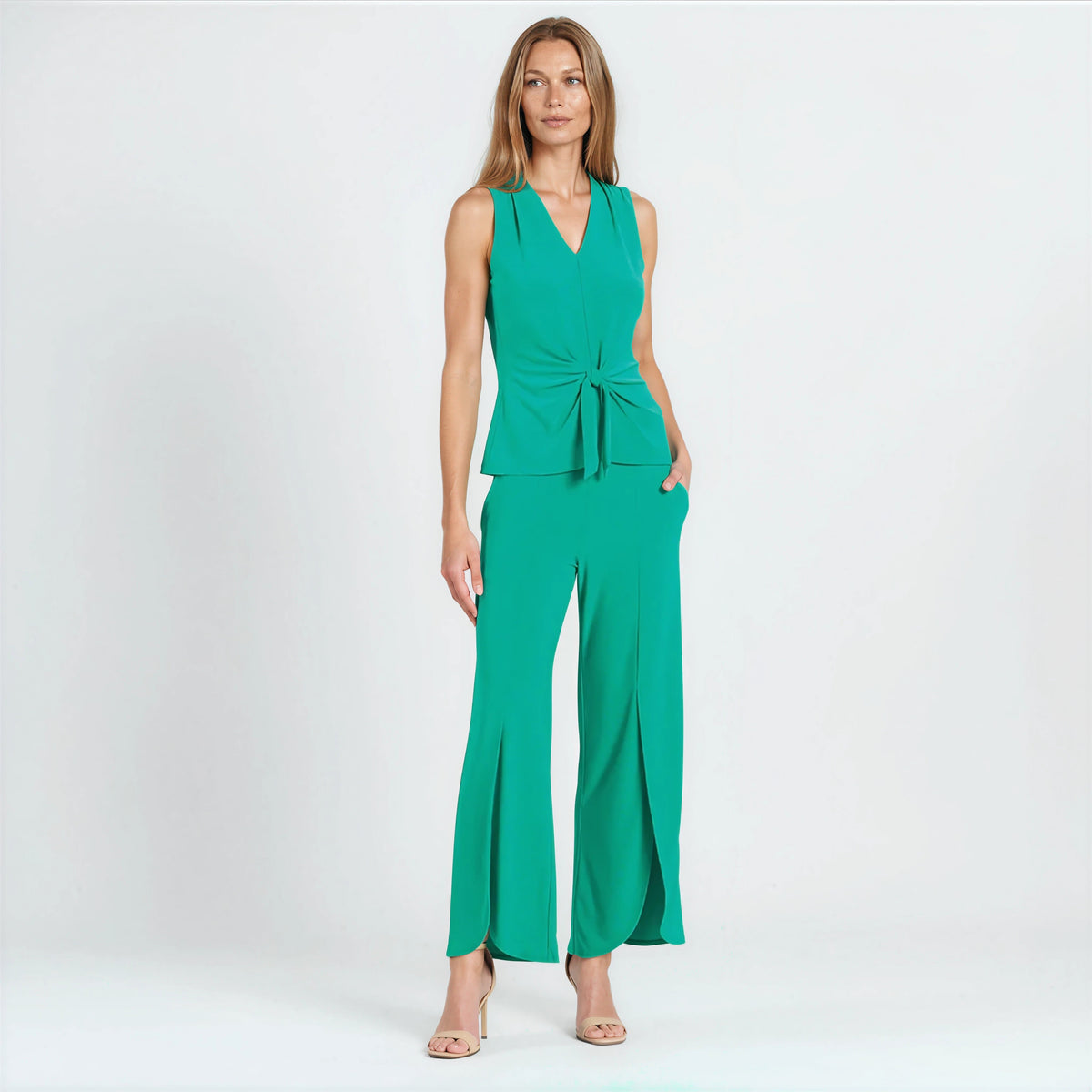 Front Slit Ankle Petal Pant - Emerald - Final Sale | Clara Sunwoo