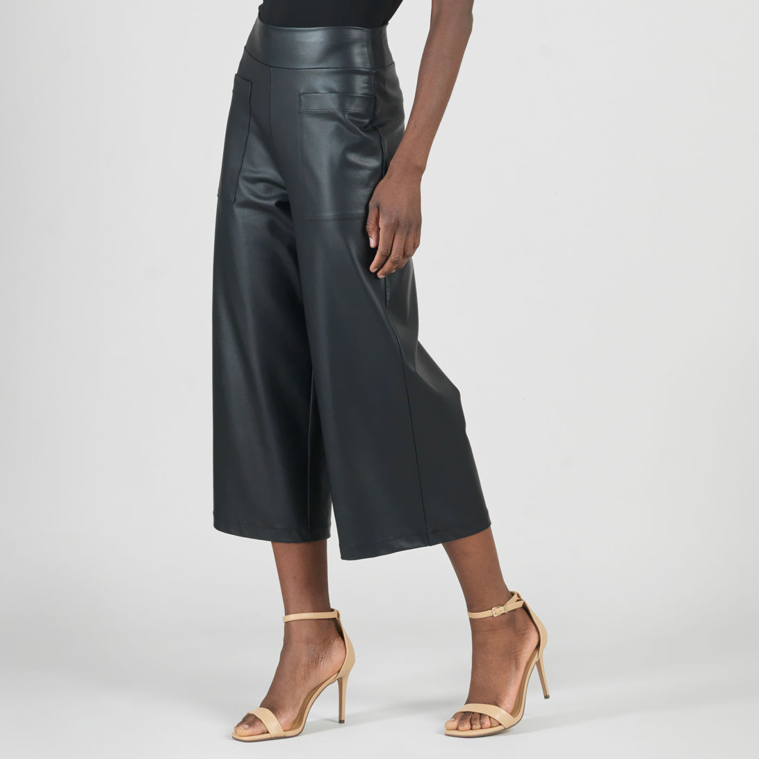 Liquid Leather™ - Sheen Pocket Gaucho Pant - Black | Clara Sunwoo