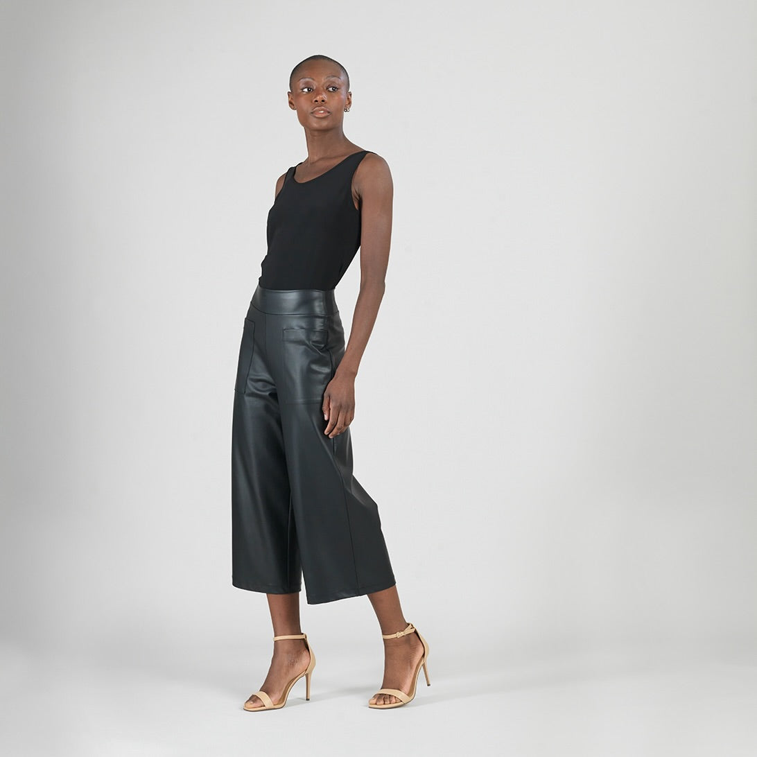 Liquid Leather™ - Sheen Pocket Gaucho Pant - Black | Clara Sunwoo
