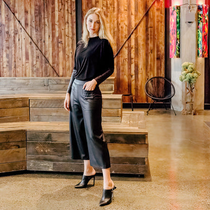 Liquid Leather™ - Sheen Pocket Gaucho Pant - Black | Clara Sunwoo