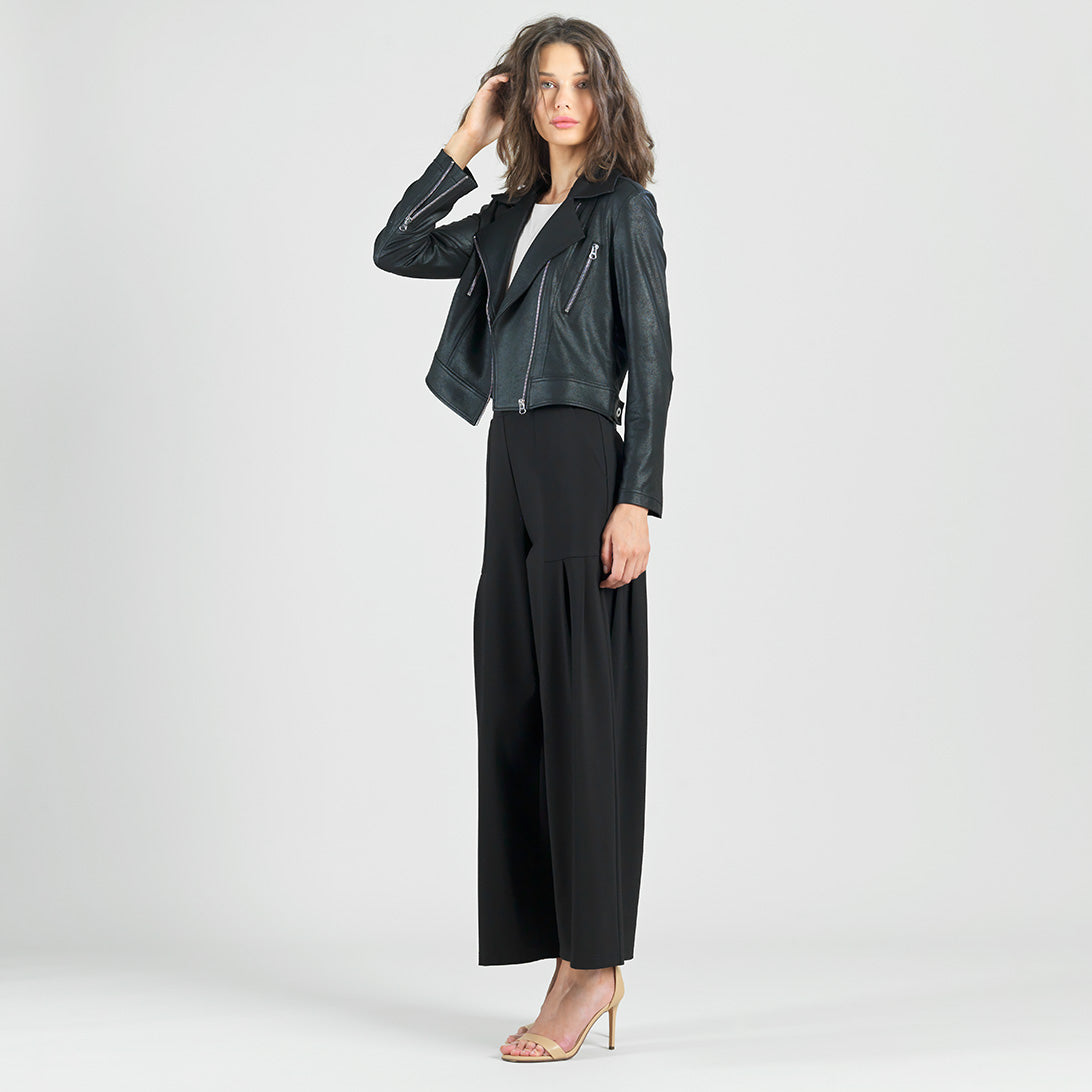 Rayon-Ponte Knit - Pleated Wide Leg Pocket Pant - Black | Clara Sunwoo