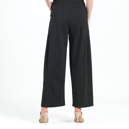 Rayon-Ponte Knit - Pleated Wide Leg Pocket Pant - Black | Clara Sunwoo