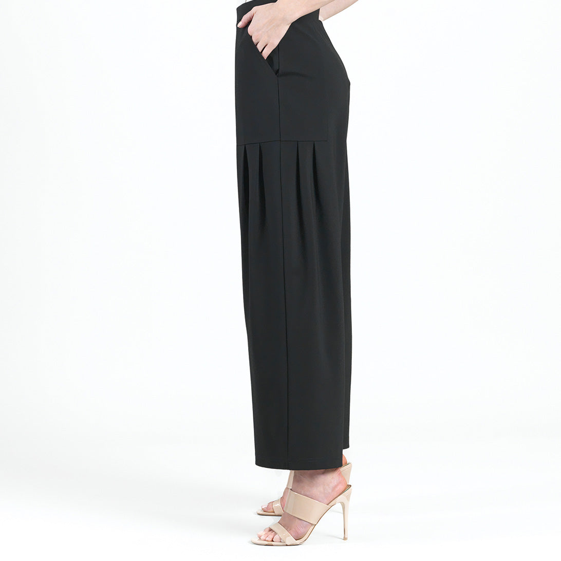 Rayon-Ponte Knit - Pleated Wide Leg Pocket Pant - Black | Clara Sunwoo