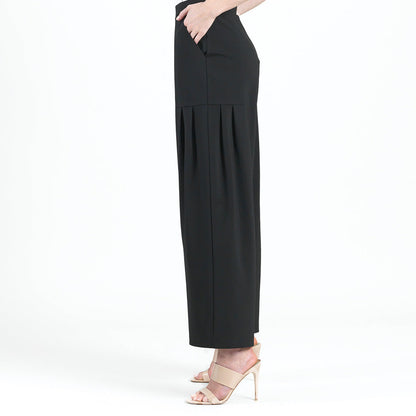 Rayon-Ponte Knit - Pleated Wide Leg Pocket Pant - Black | Clara Sunwoo
