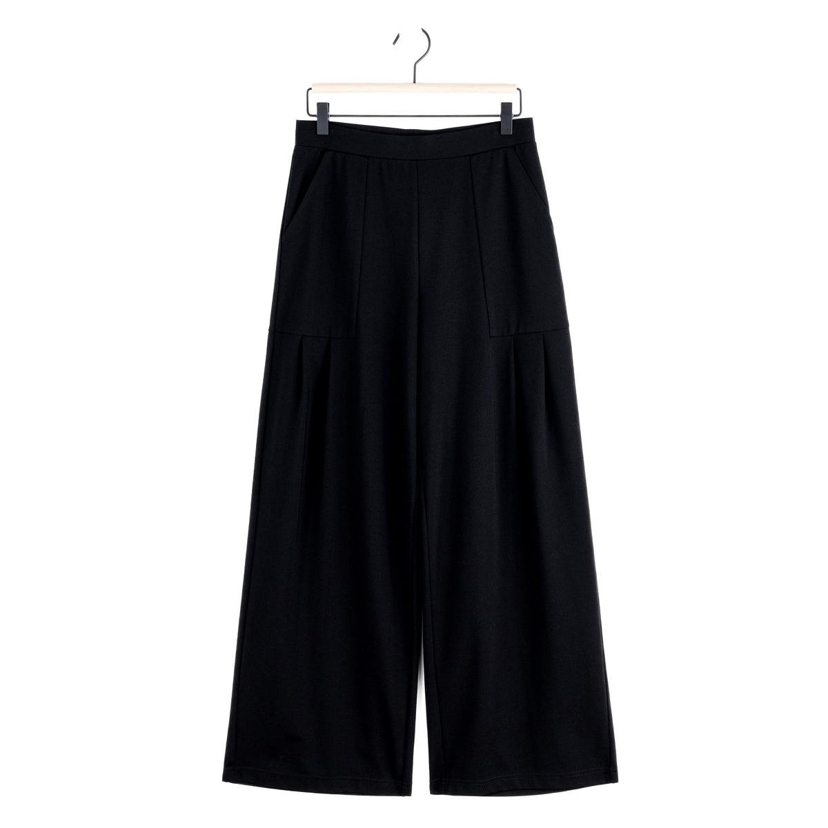 Rayon-Ponte Knit - Pleated Wide Leg Pocket Pant - Black | Clara Sunwoo