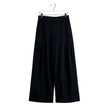 Rayon-Ponte Knit - Pleated Wide Leg Pocket Pant - Black | Clara Sunwoo