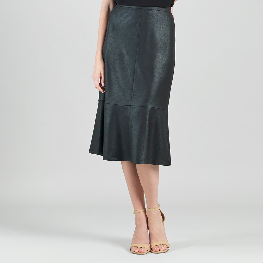 Liquid Leather™ Flounce Midi Skirt - Black | Clara Sunwoo
