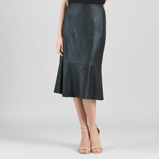 Liquid Leather™ Flounce Midi Skirt - Black | Clara Sunwoo
