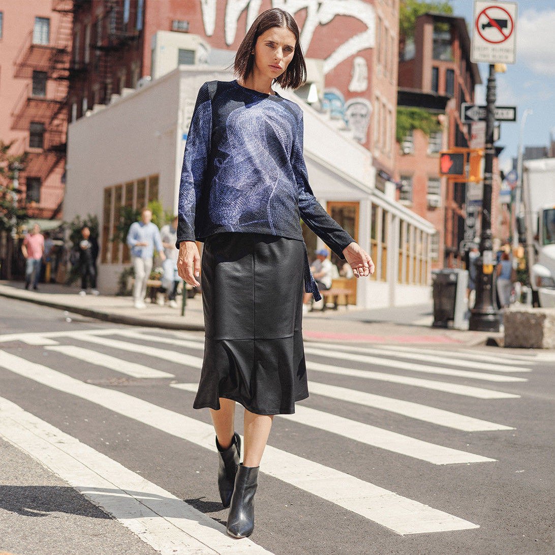 Liquid Leather™ Flounce Midi Skirt - Black | Clara Sunwoo