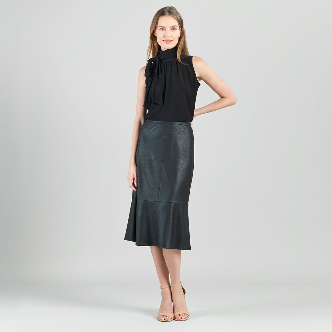 Liquid Leather™ Flounce Midi Skirt - Black | Clara Sunwoo