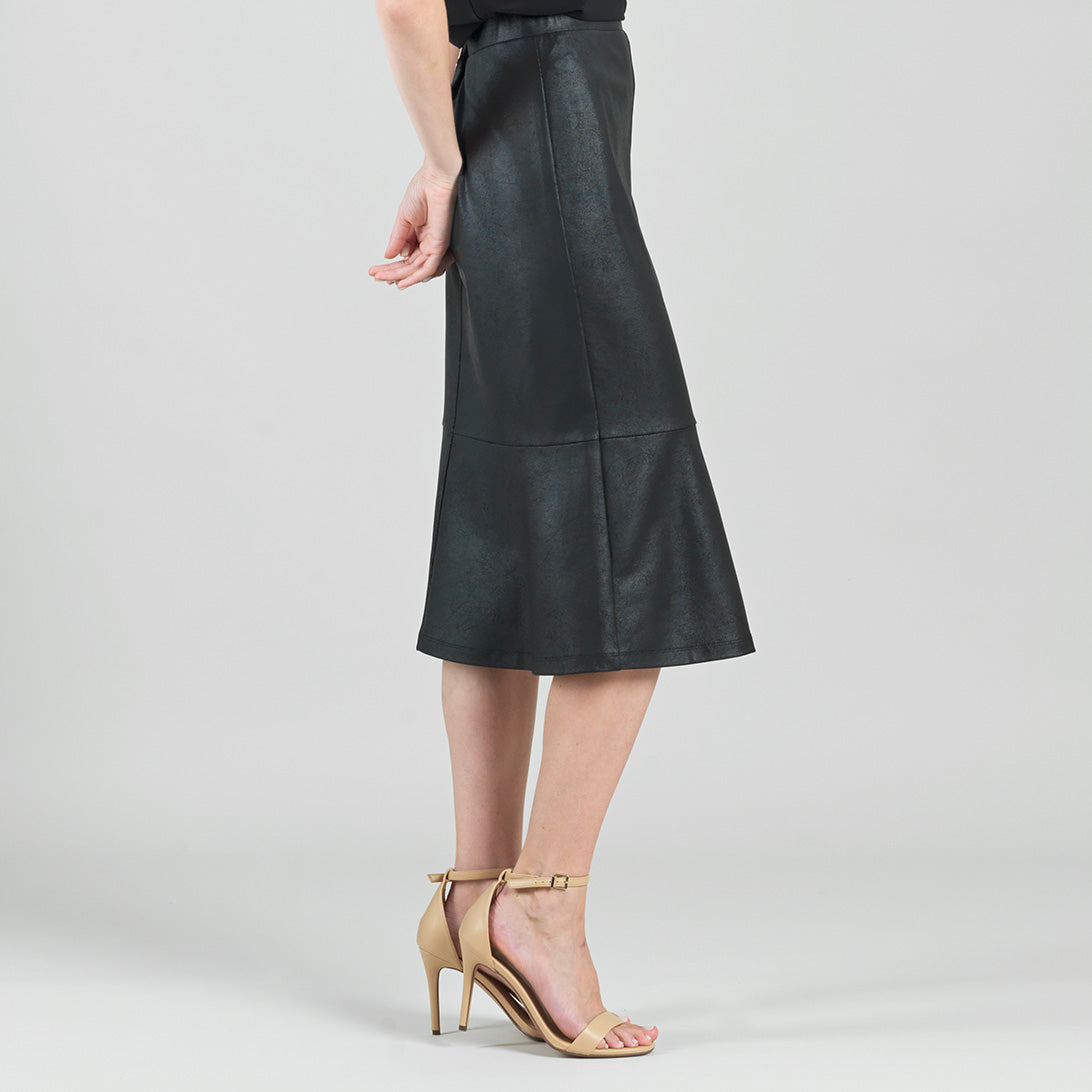 Liquid Leather™ Flounce Midi Skirt - Black | Clara Sunwoo