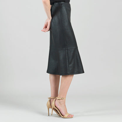 Liquid Leather™ Flounce Midi Skirt - Black | Clara Sunwoo