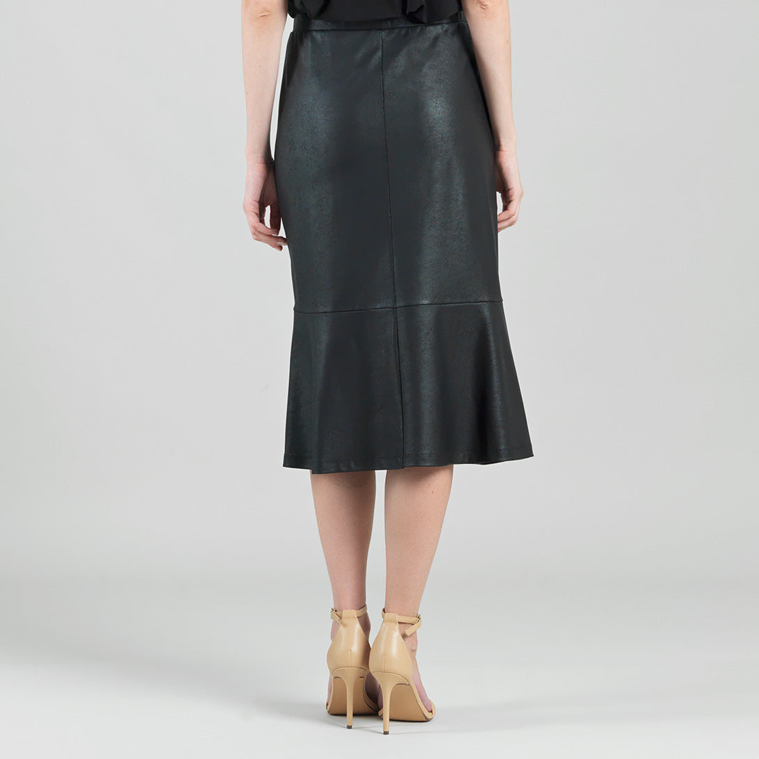 Liquid Leather™ Flounce Midi Skirt - Black | Clara Sunwoo