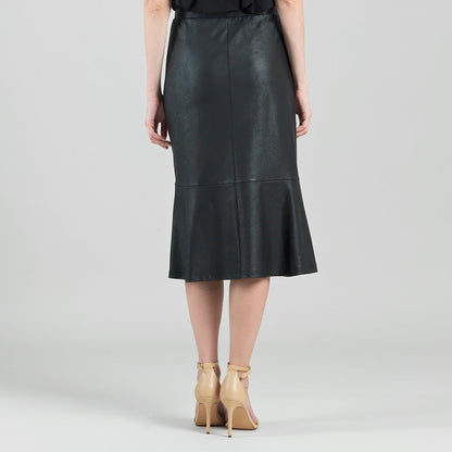 Liquid Leather™ Flounce Midi Skirt - Black | Clara Sunwoo