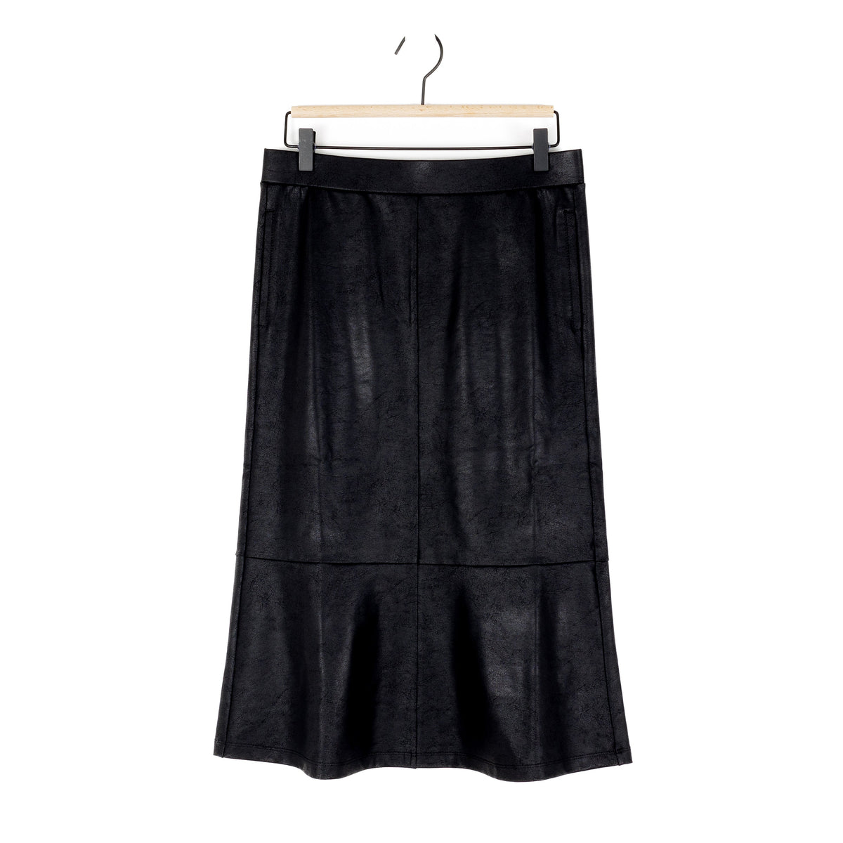 Liquid Leather™ Flounce Midi Skirt - Black | Clara Sunwoo