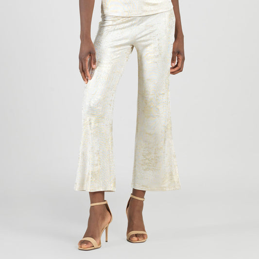 Foil Sheen - Side Slit Ankle Pant - Champagne - Limited Sizes | Clara Sunwoo