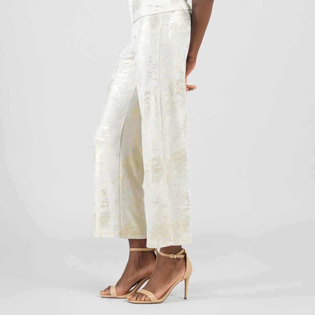 Foil Sheen - Side Slit Ankle Pant - Champagne - Limited Sizes | Clara Sunwoo