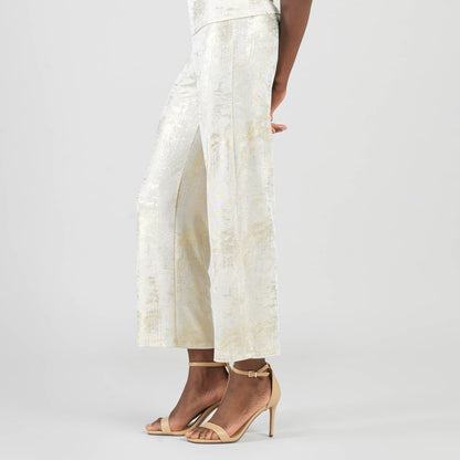 Foil Sheen - Side Slit Ankle Pant - Champagne - Limited Sizes | Clara Sunwoo