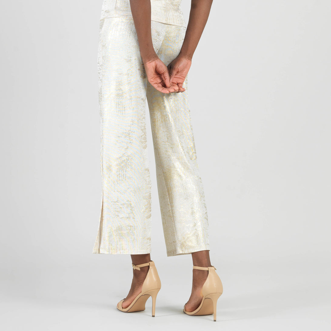 Foil Sheen - Side Slit Ankle Pant - Champagne - Limited Sizes | Clara Sunwoo