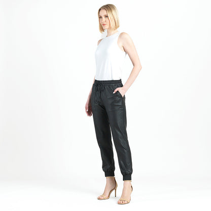 Liquid Leather™ Drawstring Jogger Pant - Black | Clara Sunwoo