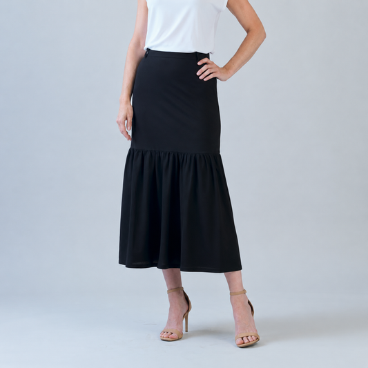 Linen Knit - Tie Waist Tiered Maxi Skirt - Black - Final Sale! | Clara Sunwoo