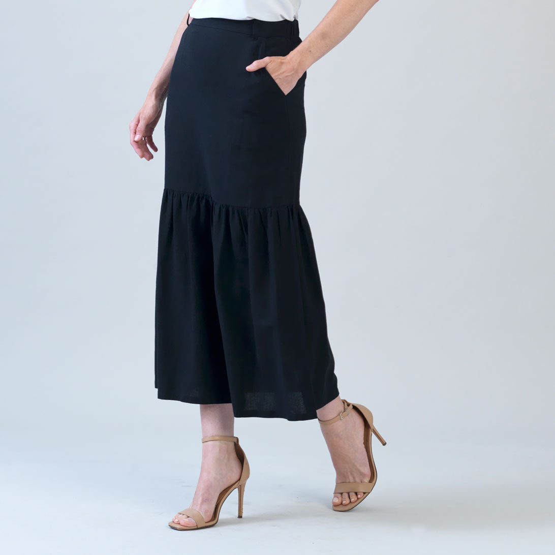 Linen Knit - Tie Waist Tiered Maxi Skirt - Black - Final Sale! | Clara Sunwoo