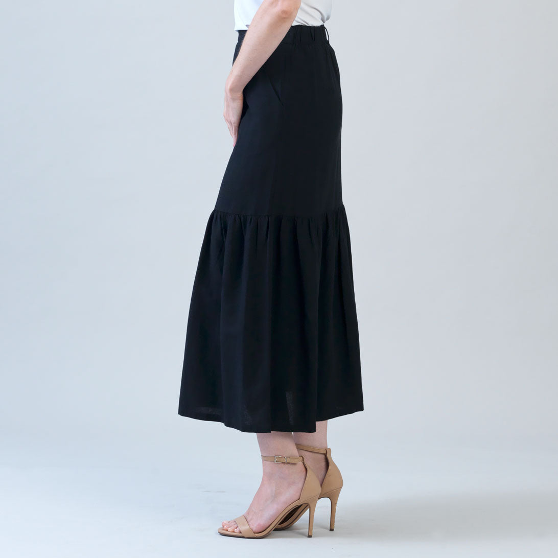 Linen Knit - Tie Waist Tiered Maxi Skirt - Black - Final Sale! | Clara Sunwoo