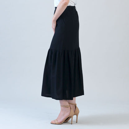 Linen Knit - Tie Waist Tiered Maxi Skirt - Black - Final Sale! | Clara Sunwoo