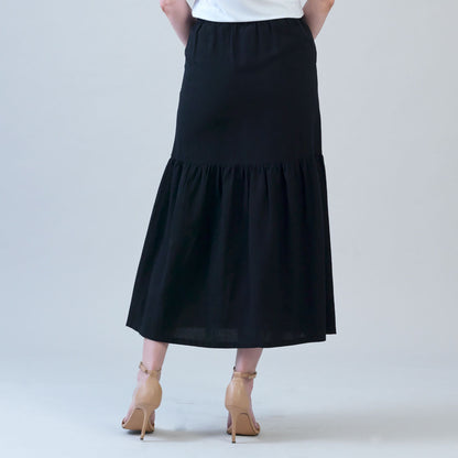 Linen Knit - Tie Waist Tiered Maxi Skirt - Black - Final Sale! | Clara Sunwoo