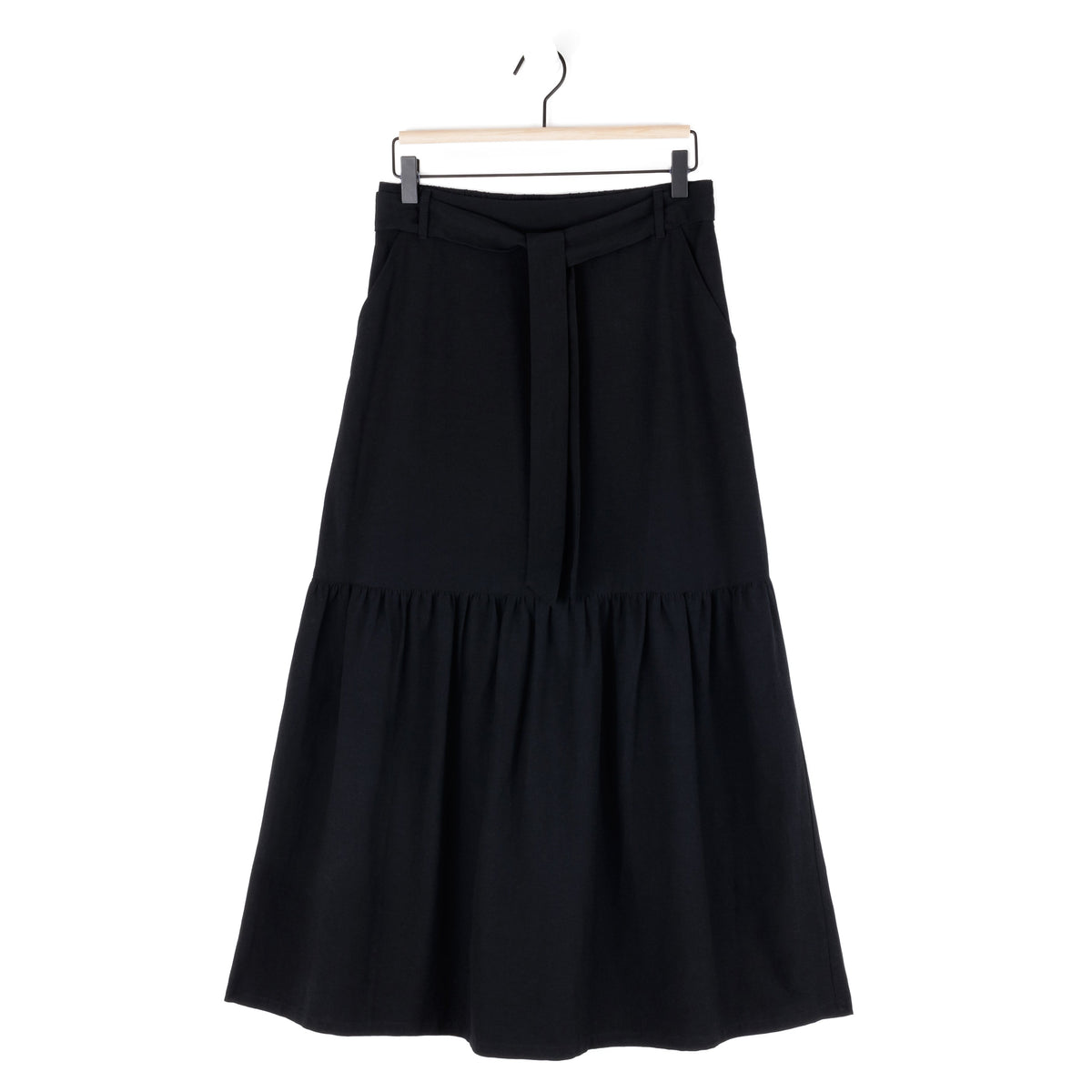 Linen Knit - Tie Waist Tiered Maxi Skirt - Black - Final Sale! | Clara Sunwoo