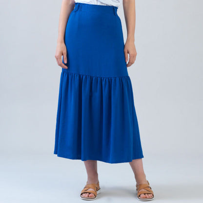 Soft Textured Rayon - Tie Waist Tiered Maxi Skirt - Cobalt - Final Sale! | Clara Sunwoo