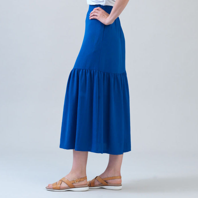 Soft Textured Rayon - Tie Waist Tiered Maxi Skirt - Cobalt - Final Sale! | Clara Sunwoo