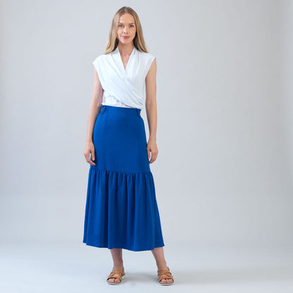 Soft Textured Rayon - Tie Waist Tiered Maxi Skirt - Cobalt - Final Sale! | Clara Sunwoo