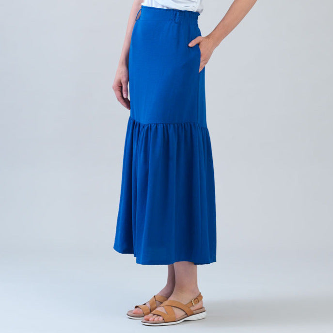 Soft Textured Rayon - Tie Waist Tiered Maxi Skirt - Cobalt - Final Sale! | Clara Sunwoo
