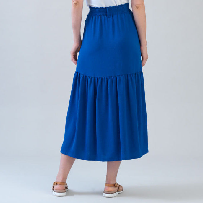 Soft Textured Rayon - Tie Waist Tiered Maxi Skirt - Cobalt - Final Sale! | Clara Sunwoo