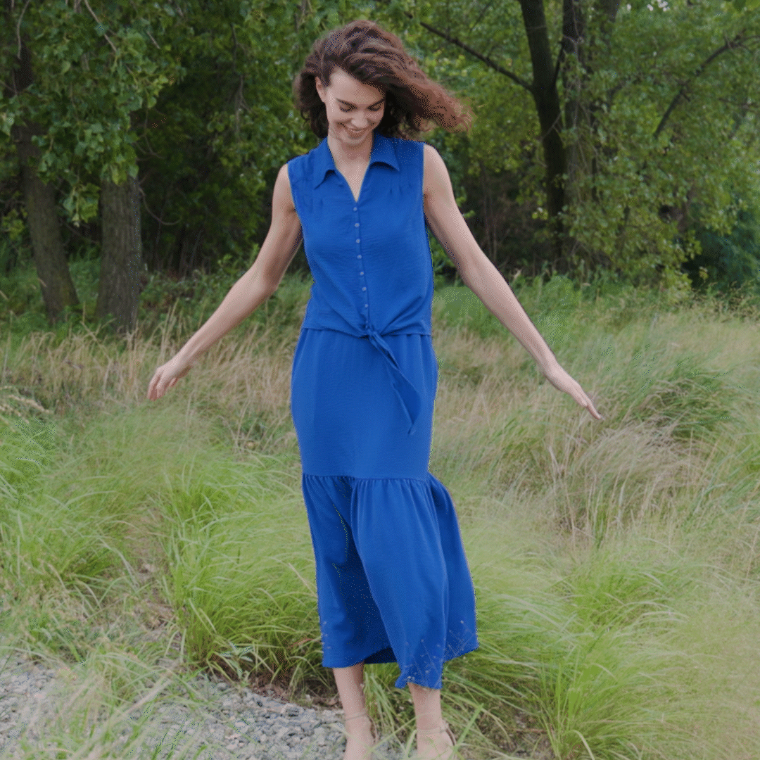 Soft Textured Rayon - Tie Waist Tiered Maxi Skirt - Cobalt - Final Sale! | Clara Sunwoo