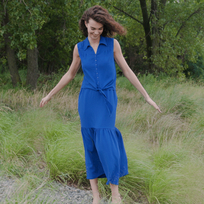 Soft Textured Rayon - Tie Waist Tiered Maxi Skirt - Cobalt - Final Sale! | Clara Sunwoo