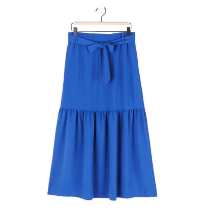 Soft Textured Rayon - Tie Waist Tiered Maxi Skirt - Cobalt - Final Sale! | Clara Sunwoo