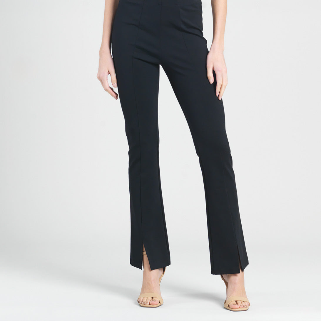 Ponte Knit - Kick Front Slit Pant - Black | Clara Sunwoo