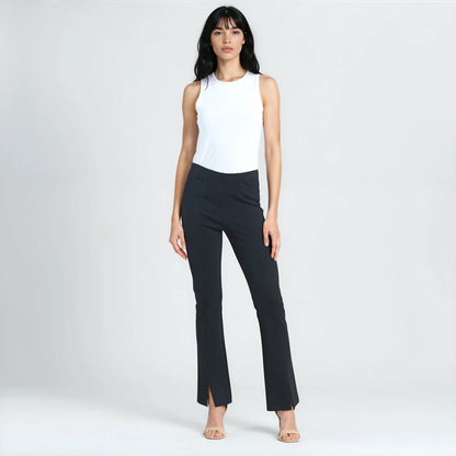 Ponte Knit - Kick Front Slit Pant - Black | Clara Sunwoo