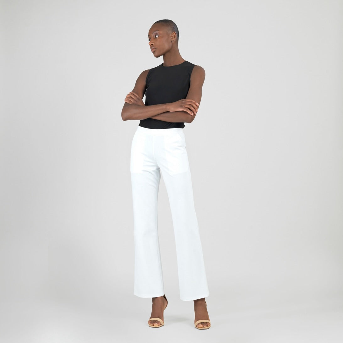Rayon-Ponte Knit - Loose Leg Pocket Pant - White - Final Sale | Clara Sunwoo