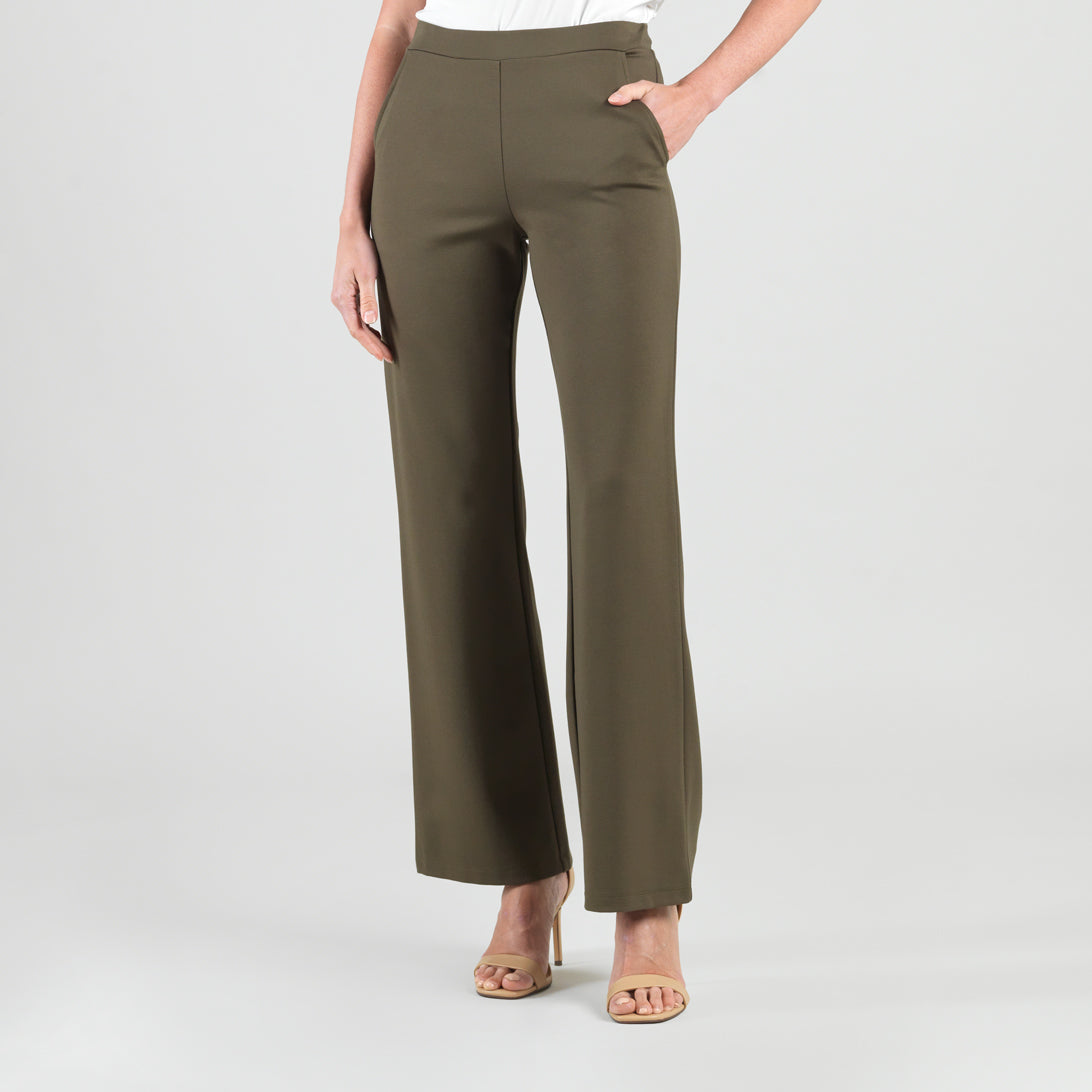 Rayon-Ponte Knit - Loose Leg Pocket Pant - Olive | Clara Sunwoo